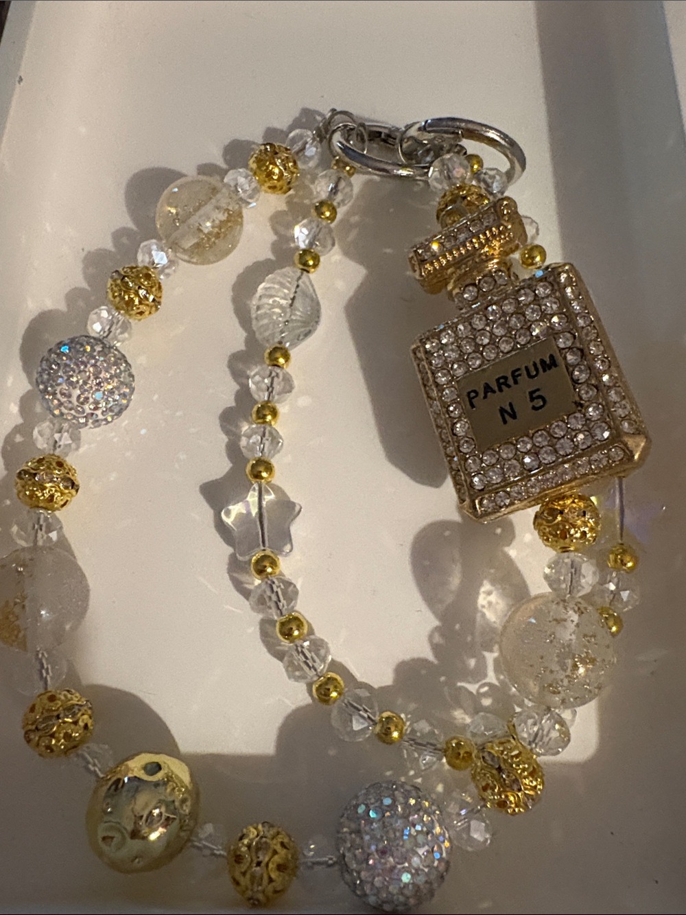 Gold and Clear Beaded Parfum Bottle Charm